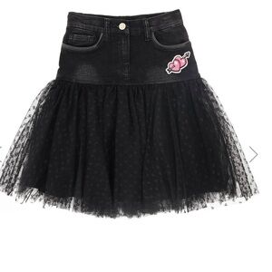 MonnaLisa Black Tulle Skirt with Heart Patch